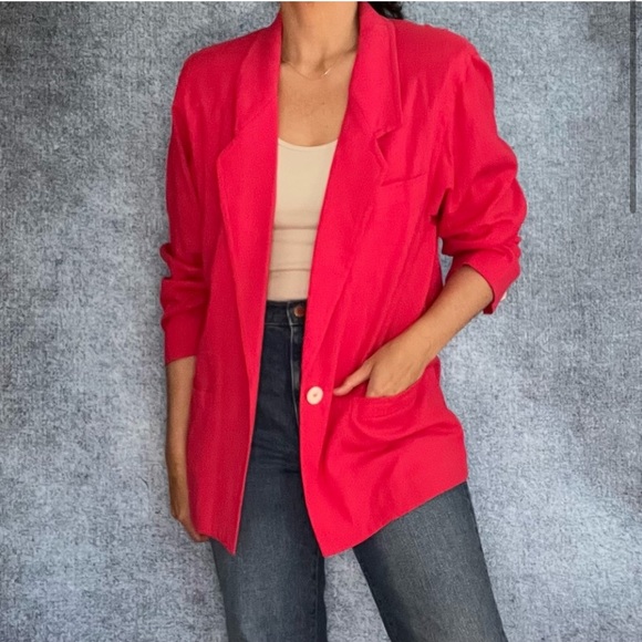 Vintage pink single breasted blazer lightweight textured MP - Picture 2 of 10